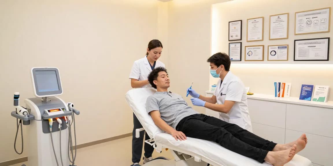 Hair transplant istanbul consultation with healthcare provider in a modern clinic.