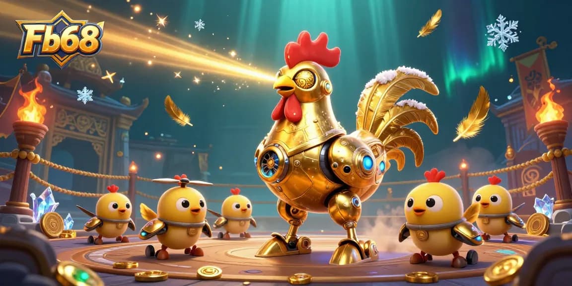 Engage in thrilling gameplay with Fb68's golden rooster robot and dynamic baby chick drones.
