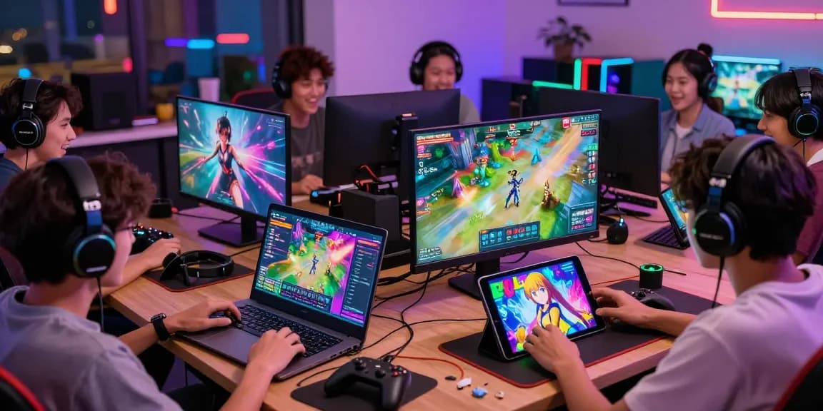 Players enjoying hentai games online in a lively gaming environment with immersive visuals and devices.