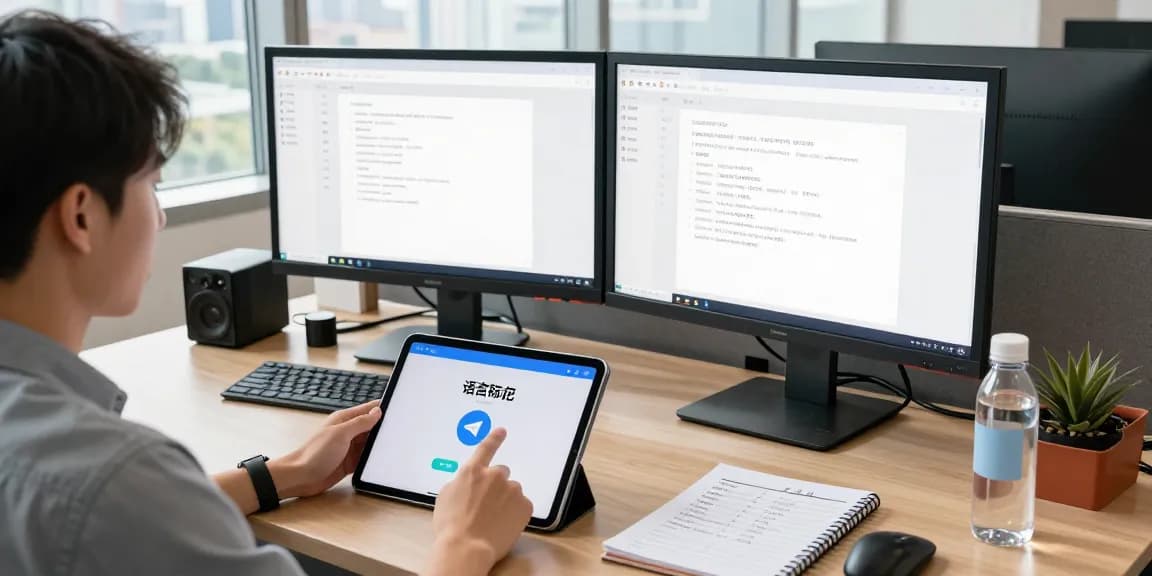 Switching Telegram Chinese language settings in a modern workspace.