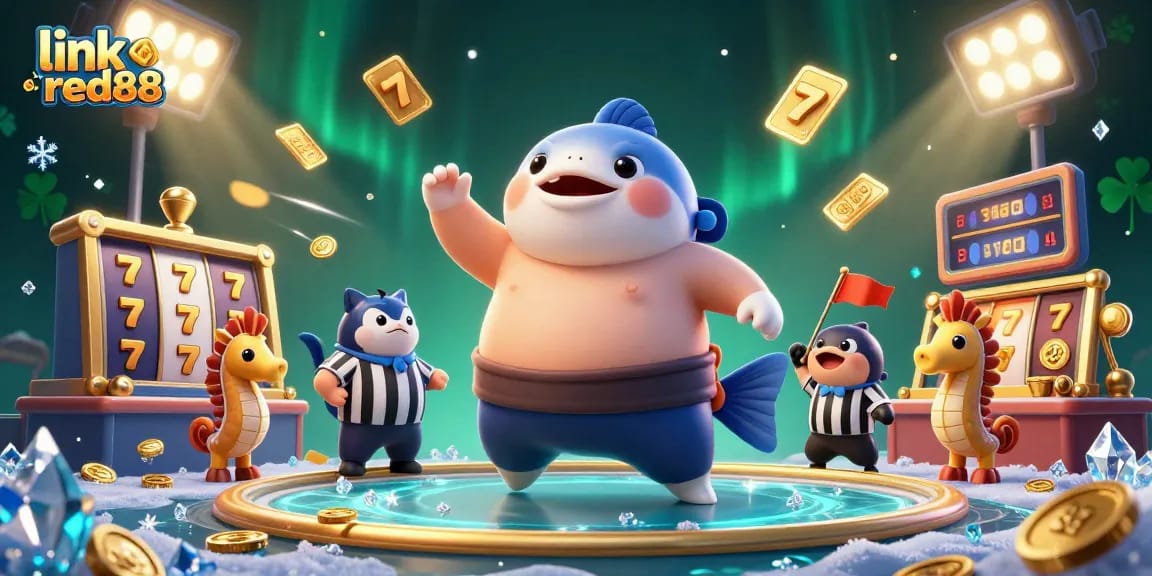 Play exciting slots at link red88 with vibrant fugu and catfish characters in a dynamic underwater casino scene.