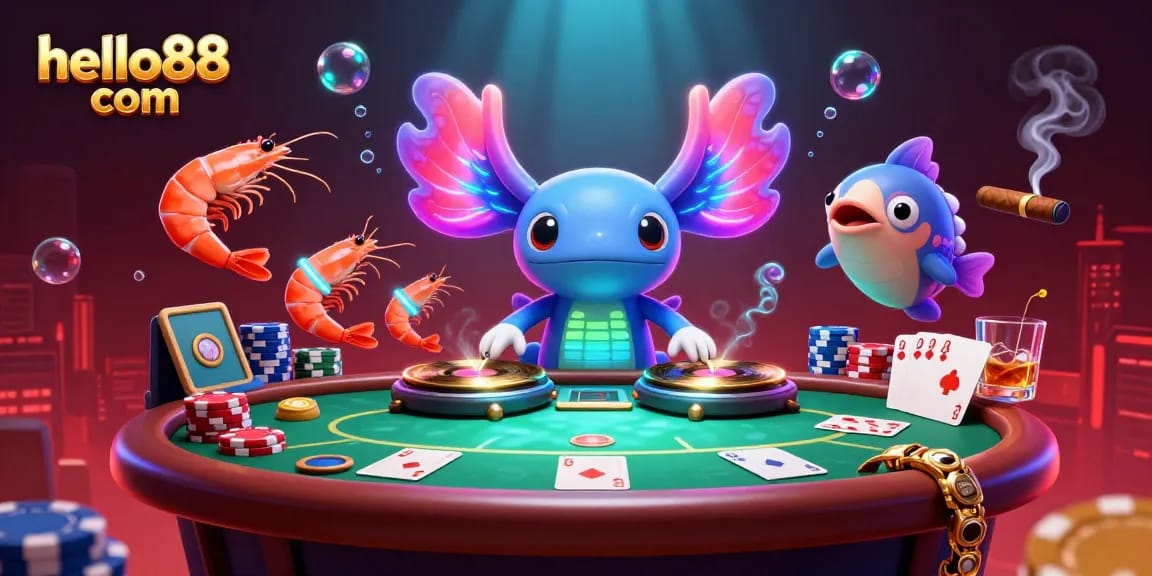 Spin exciting game action at hello88 com with vibrant casino characters and poker elements.