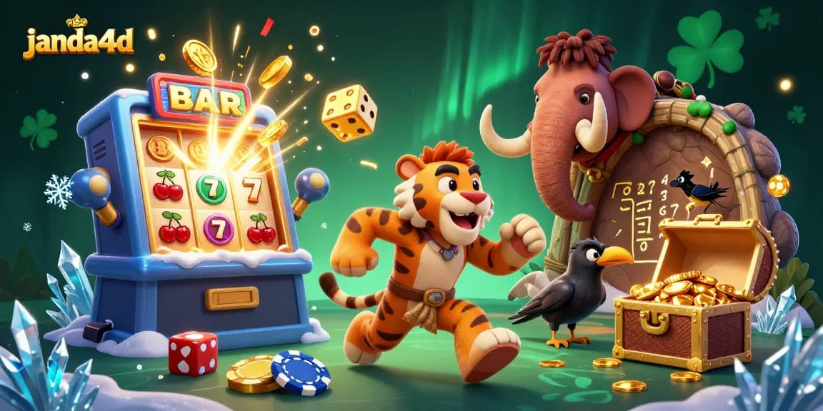 Menangkan jackpot dengan janda4d di kasino prasejarah penuh warna dan simbol keberuntungan.