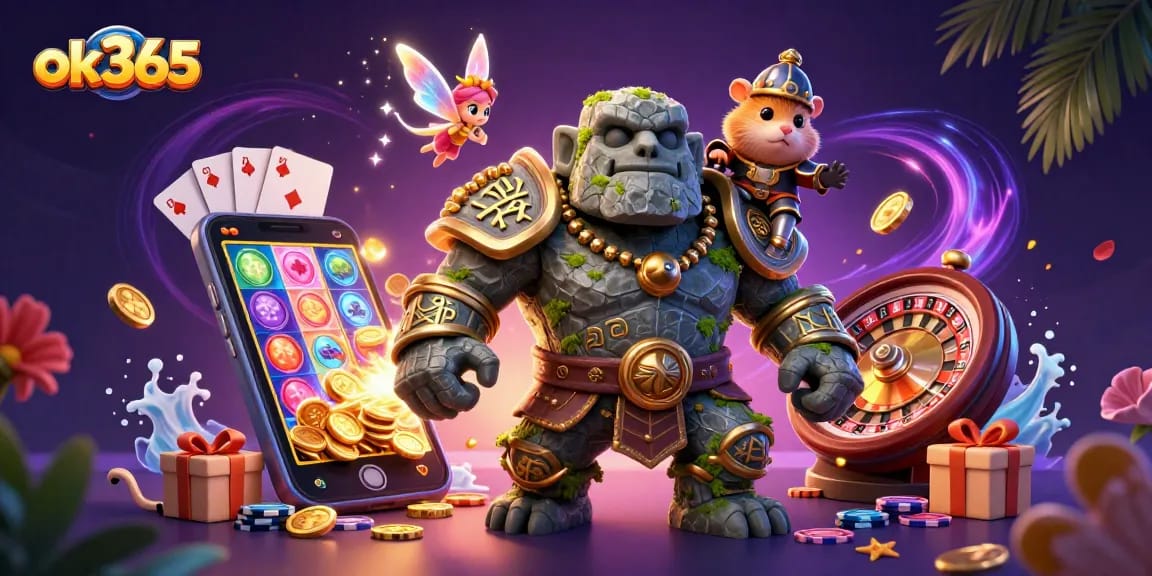 Engage with exciting slots and more at ok365 in this vibrant casino illustration.