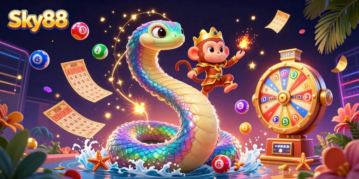 Experience thrilling gameplay at Sky88 with dynamic lottery elements and vibrant characters.
