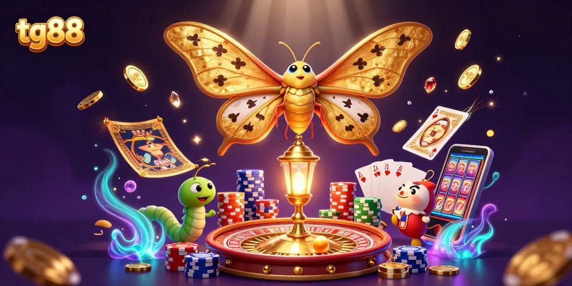 Spin the reels and discover tg88's vibrant casino atmosphere with dazzling gold and playful characters.