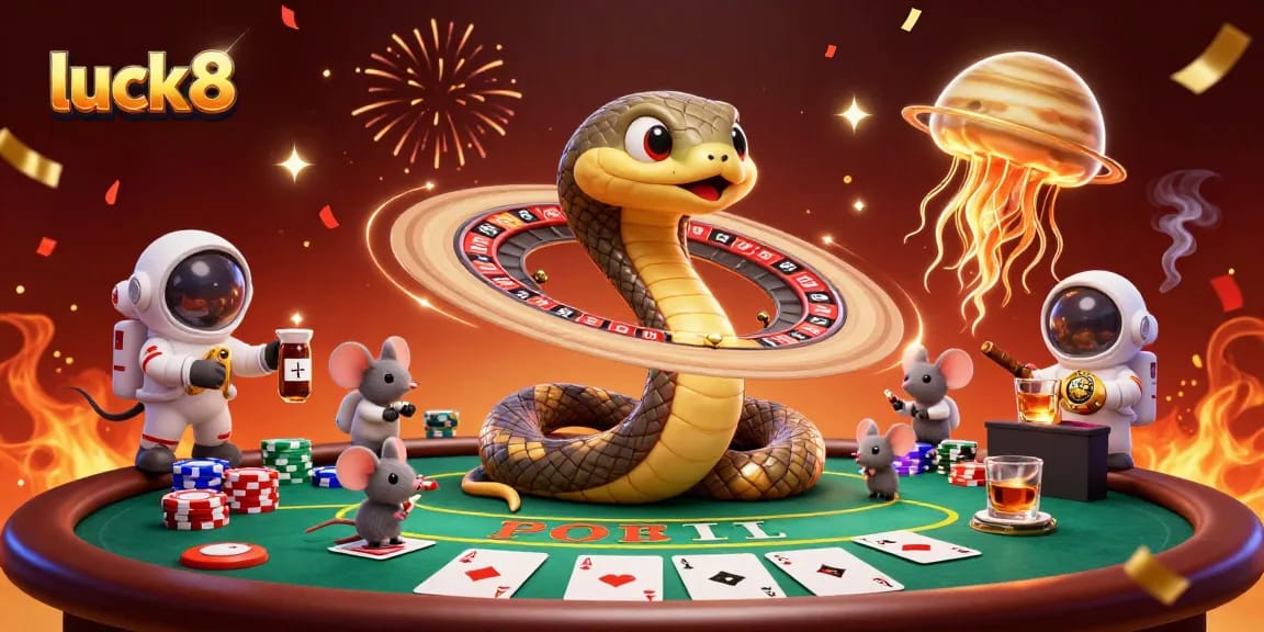 Engage with luck8 as tiny astronaut mice bet on Saturn's roulette wheel, overseen by a cosmic jellyfish.