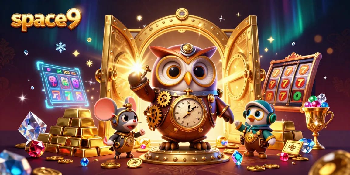 Engage in thrilling gameplay at Space9 with vibrant slot reels and captivating casino elements.