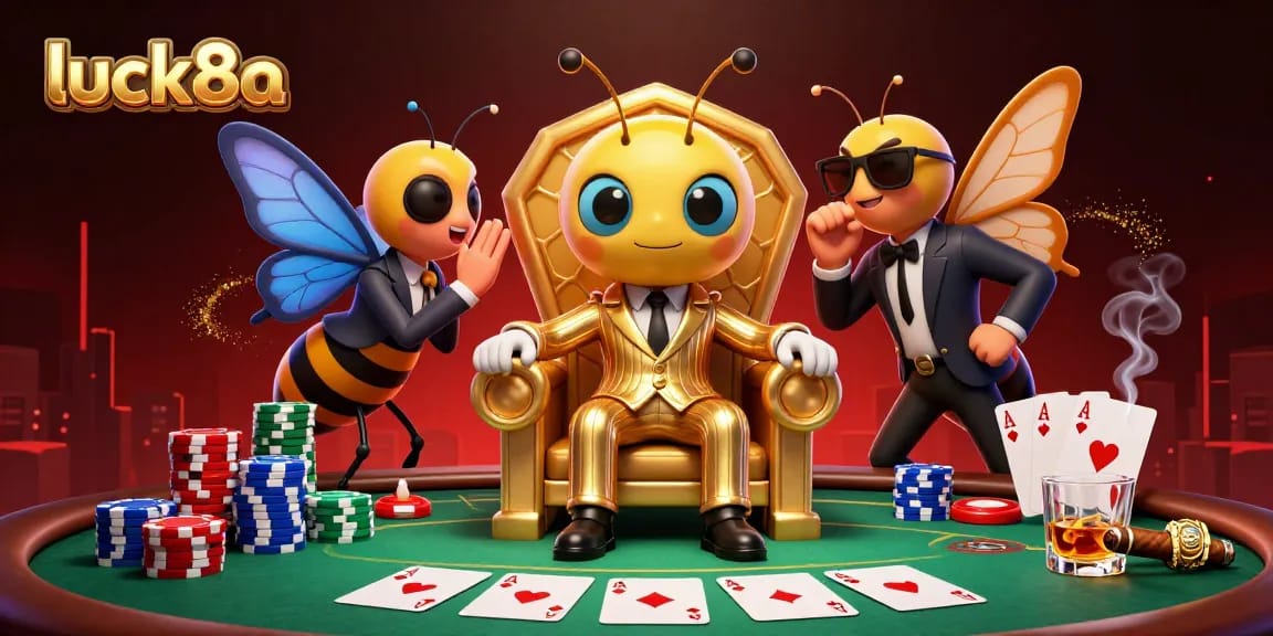 Engage with luck8a's thrilling poker scene featuring 3D cartoon mob boss and dynamic elements.