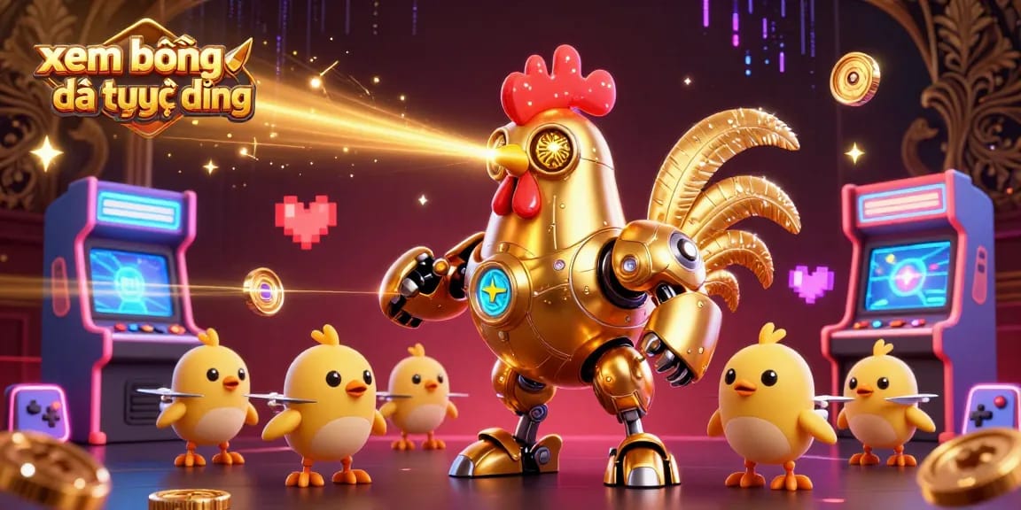 Engage in xem bóng đá trực tiếp with exciting visuals from vibrant elements and characters in a futuristic gambling scene.