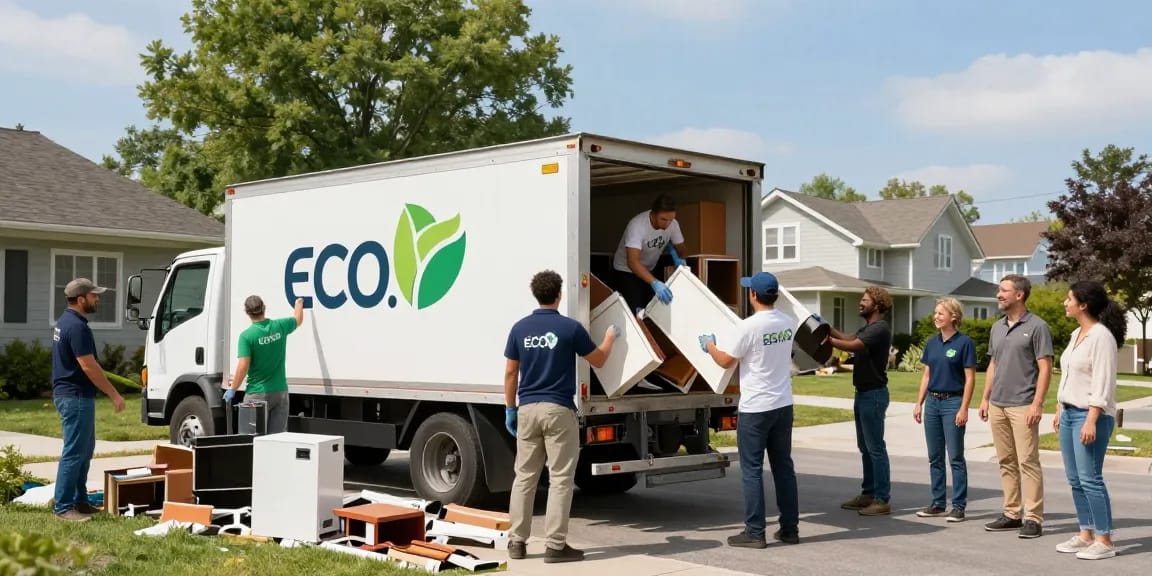Junk Removal Company Vancouver team efficiently loading junk onto a truck in a friendly neighborhood.