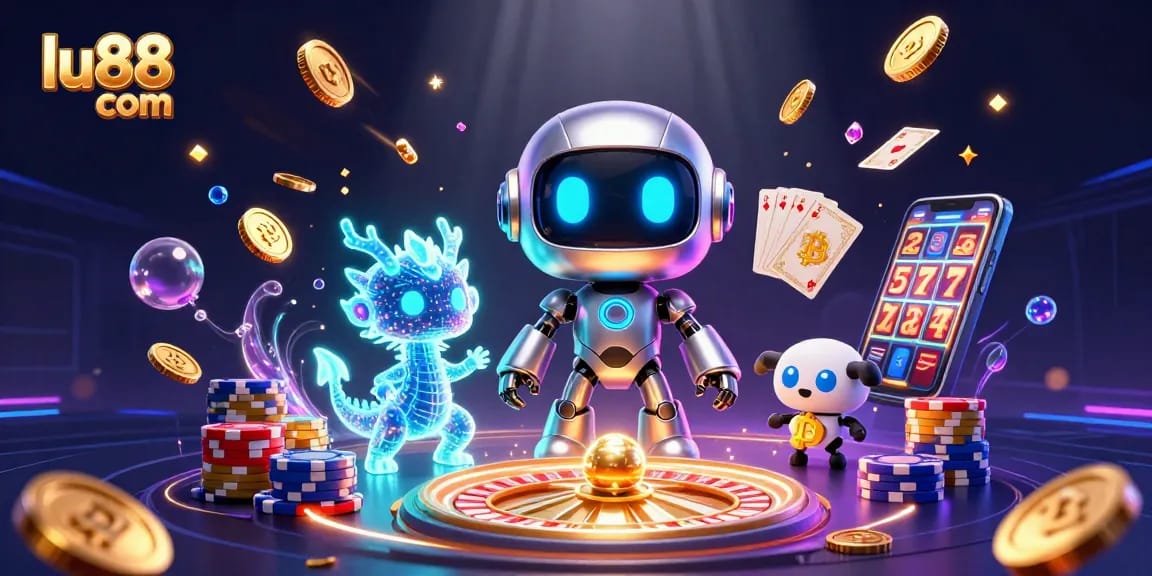 Engage with thrilling games at lu88 com, featuring vibrant 3D characters and shimmering casino elements.