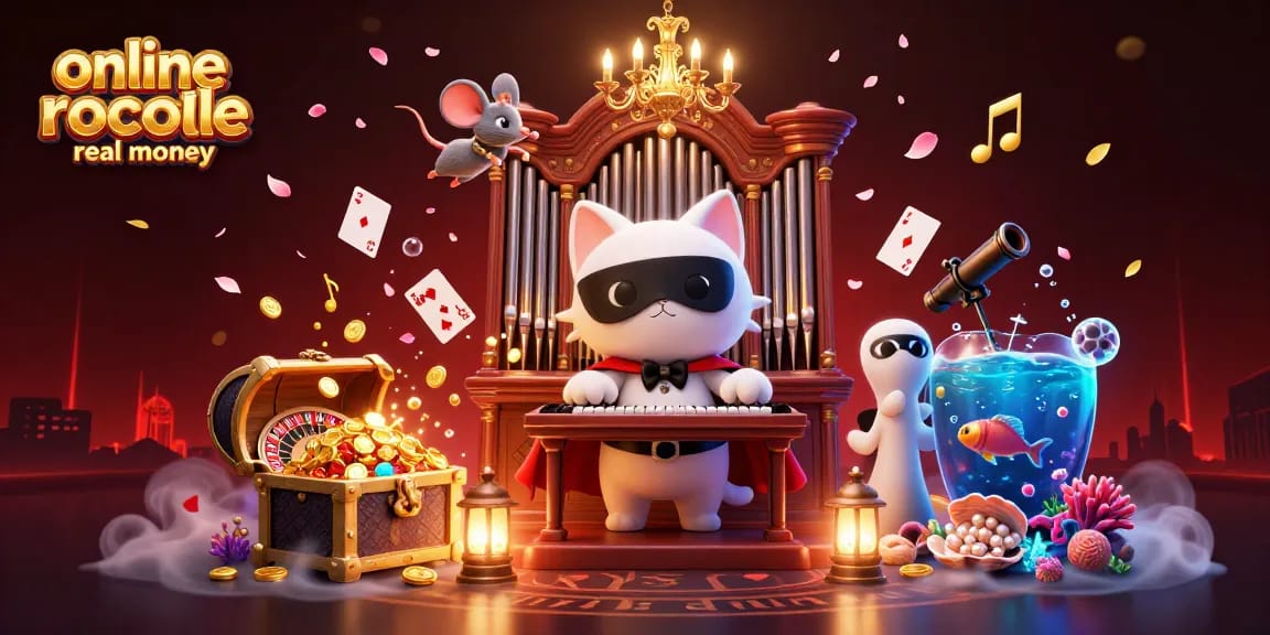 Engage in online roulette real money with a captivating casino scene featuring a phantom cat, mouse acrobat, and more.