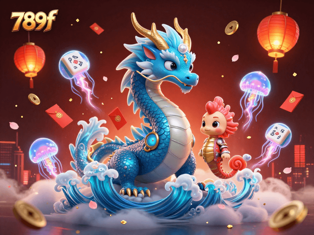 Immerse in the world of 789f with a majestic dragon and vibrant casino elements.