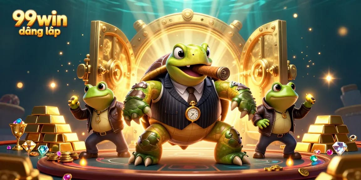 Engage in thrilling casino action with 99win đăng nhập featuring a playful snapping turtle and bullfrogs.