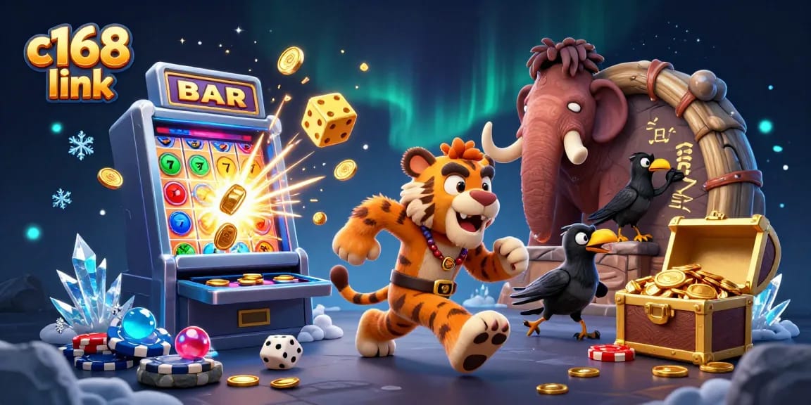 Play exciting games at c168 link with a vibrant 3D casino scene bursting with color and energy