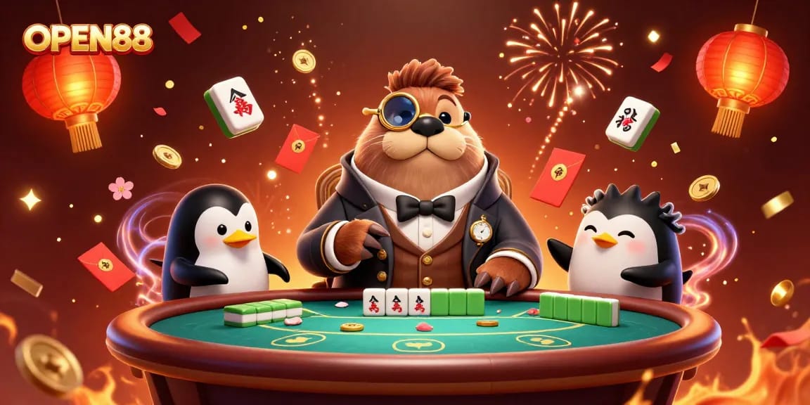 Join OPEN88's exciting underwater poker game with a walrus, penguin dealer, and a fish bluffing!