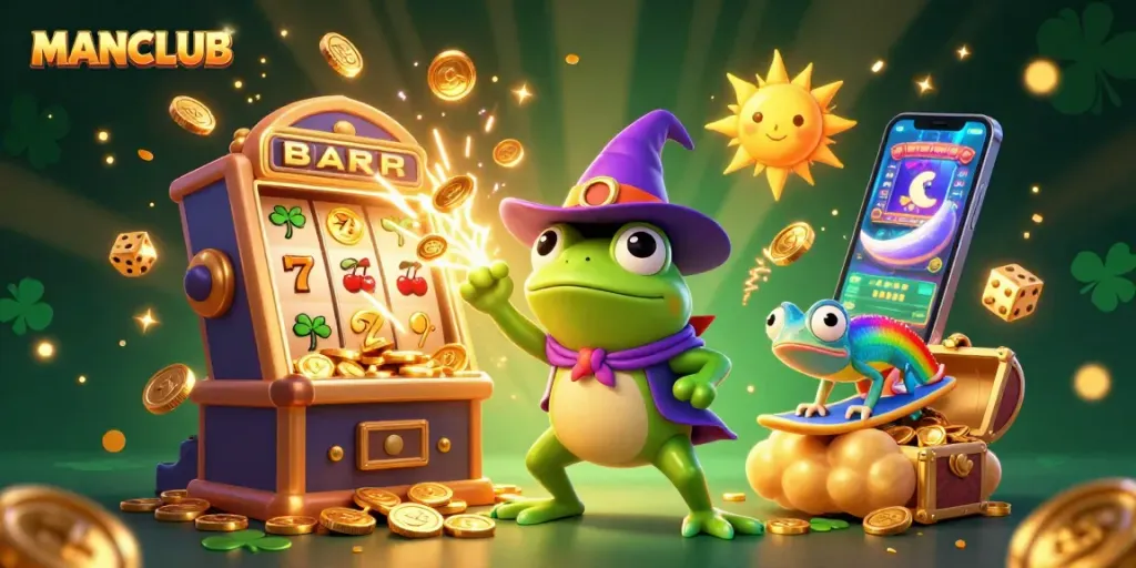 Engage in thrilling gaming with MANCLUB's vibrant 3D illustration showcasing casino excitement.
