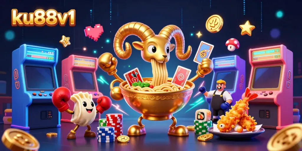 Engage in thrilling games at ku88v1, featuring vibrant scenes of casino action with animated characters.