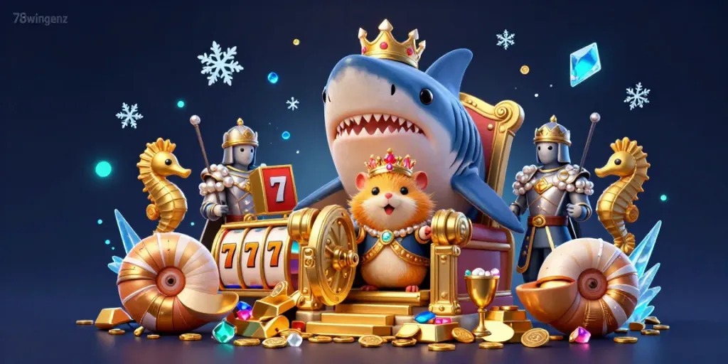 Experience thrilling wins with 78wingenz in a dynamic casino scene filled with gold and gems.