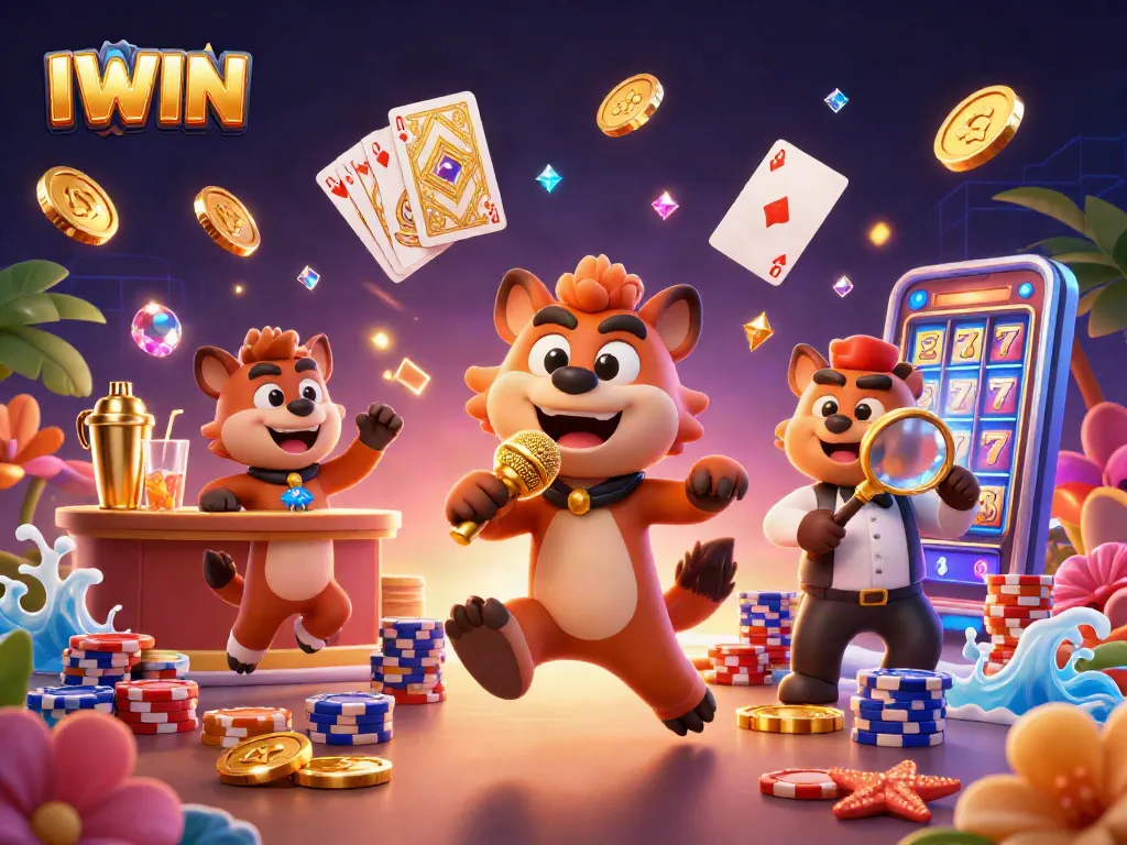IWIN hyenas create a vibrant comedy casino scene full of action, lights, and fun.