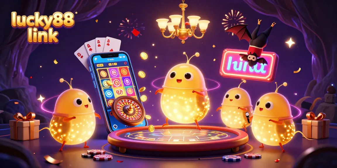 Experience the excitement of lucky88 link with dynamic glowworms lighting a cave casino filled with games and festive elements.