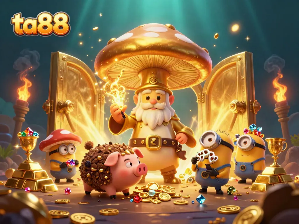 Engage with ta88's magical gaming world featuring a wizard, treasure, and gemstones.