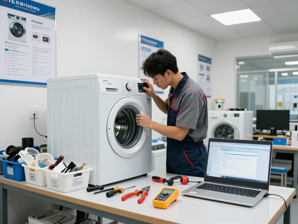 Professional technician performing appliance repair in North York workshop.