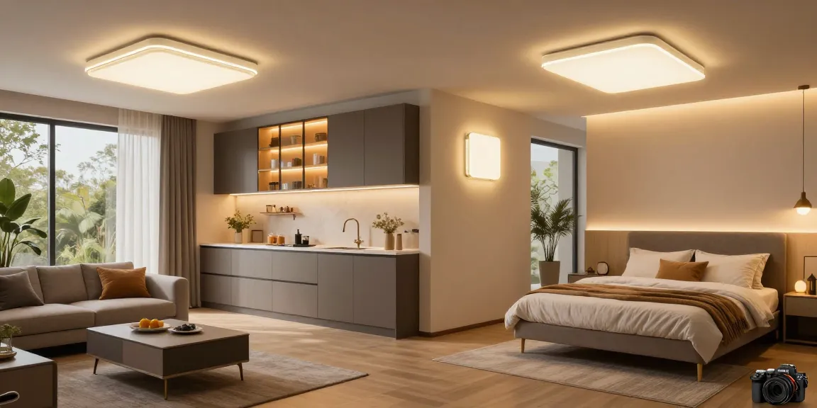 Iluminare modernă cu spoturi led în interioare elegante, sugerând eficiență energetică.