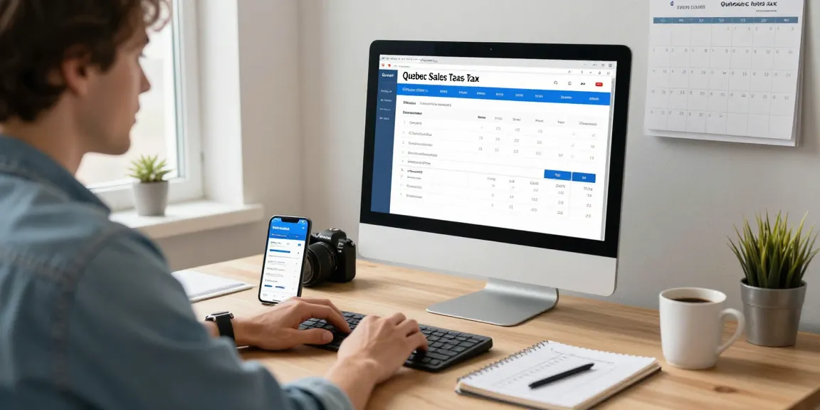 Calculate tax effortlessly with quebecsalestaxcalculator.ca in a modern home office.