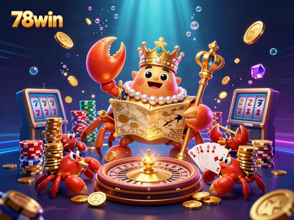 Experience thrilling wins with 78win's vibrant online gaming universe, showcasing a majestic crab emperor.