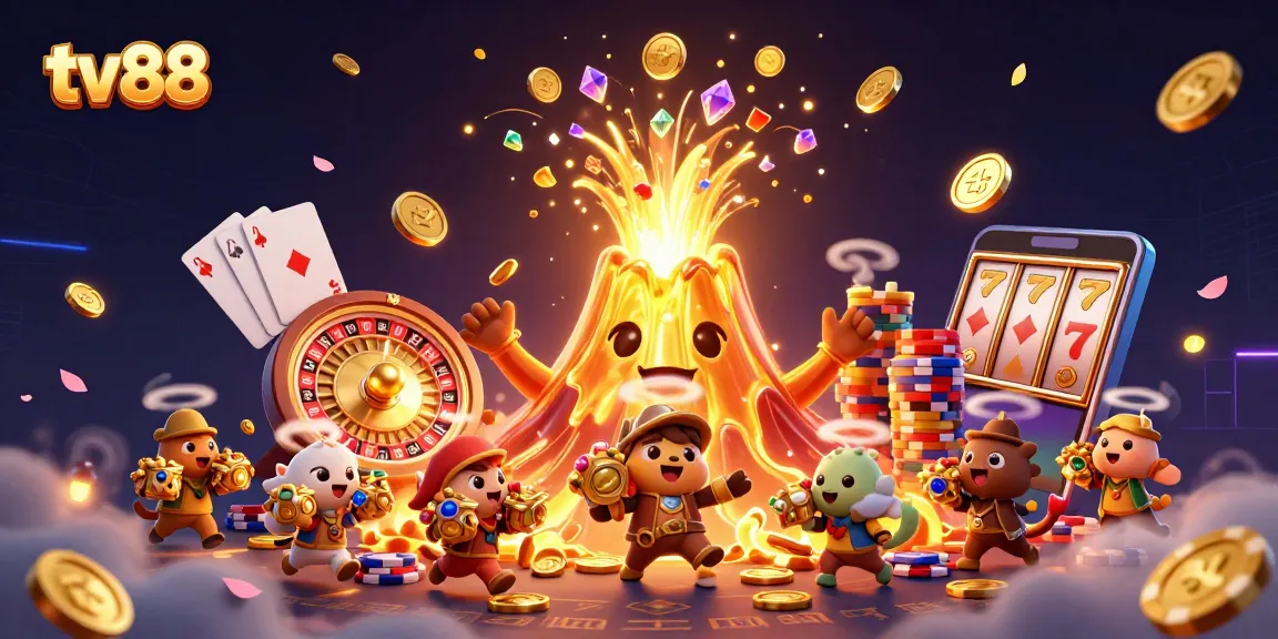 Experience thrilling moments with tv88 as the golden volcano unleashes treasures in an action-packed casino scene.