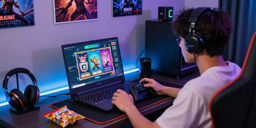 Pengguna Kangtoto bermain game slot online dengan semangat di ruang permainan modern yang nyaman