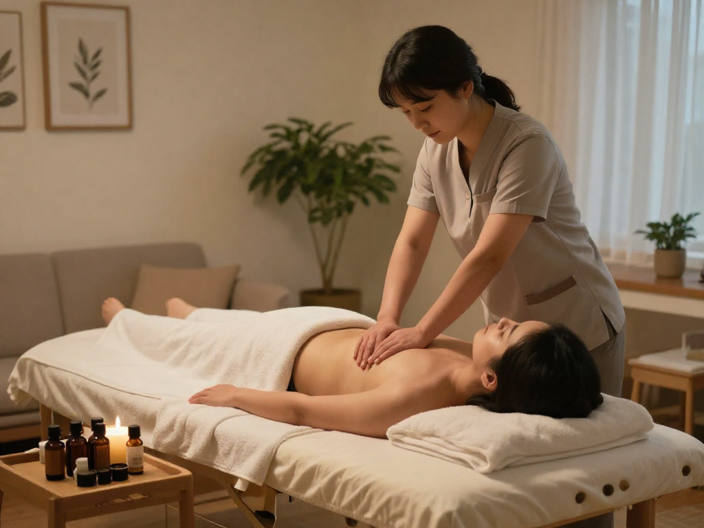 Relaxing 시흥출장안마 home massage session with professional therapist in cozy setting.